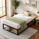 HOMCOM 12 Slats Metal Platform Bed Frame With Storage Bag, Black