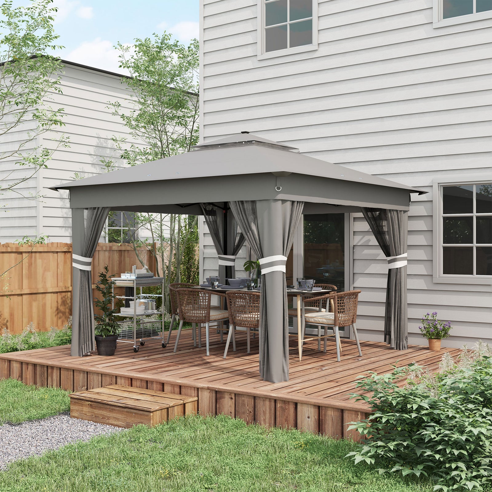3x3(m) Pop Up Gazebo W/ Solar-powered Led Lights Curtain