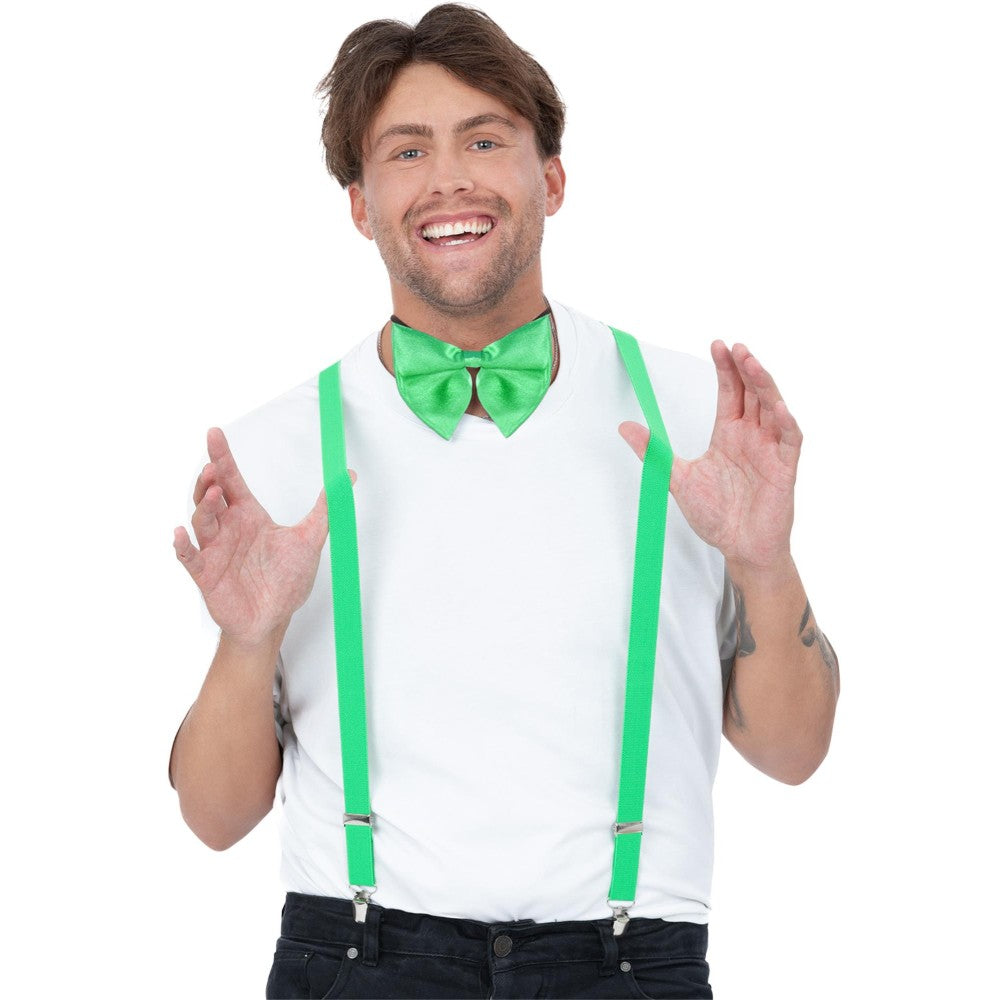 Smiffys Bow Tie & Braces Kit, Green