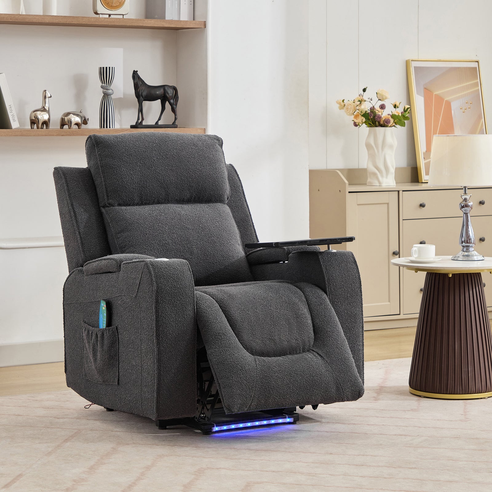 Cowley Electric Riser Recliner Chair With Massage And Heat, Drink Cooler, Table | Dark Grey