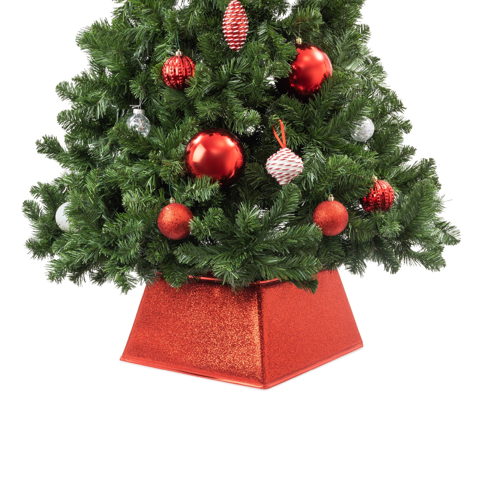 Glitter Christmas Tree Skirt Square 48x48cm | Red