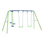 Metal 2 Swings & Seesaw Set Height Adjustable Outdoor Play Set | Green