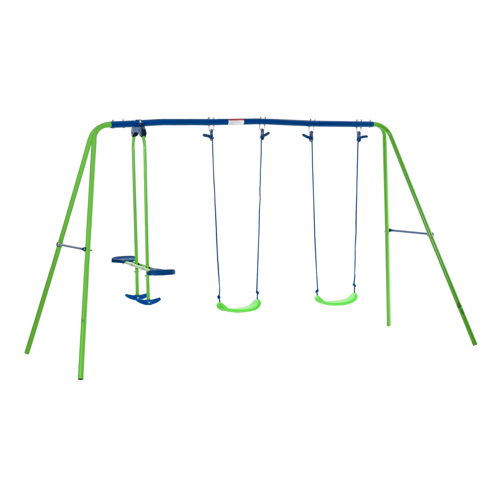 Metal 2 Swings & Seesaw Set Height Adjustable Outdoor Play Set | Green