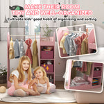 Kids Cloth Rail With Storage Shelf, Boxes, Mirror For Bedroom | Pink