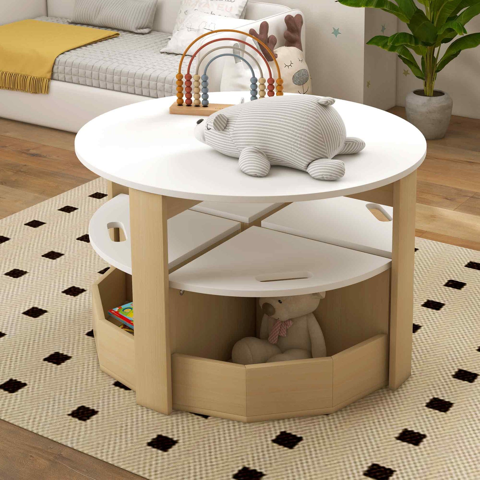 Five-piece Kids Table And Chairs Set With Storage | White