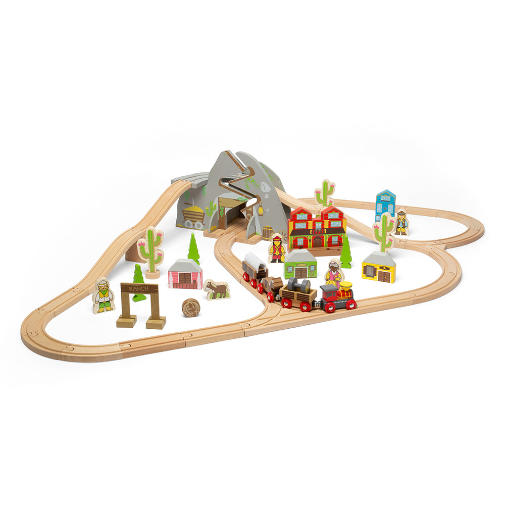 Wooden Wild West Train Set - 62 Pieces