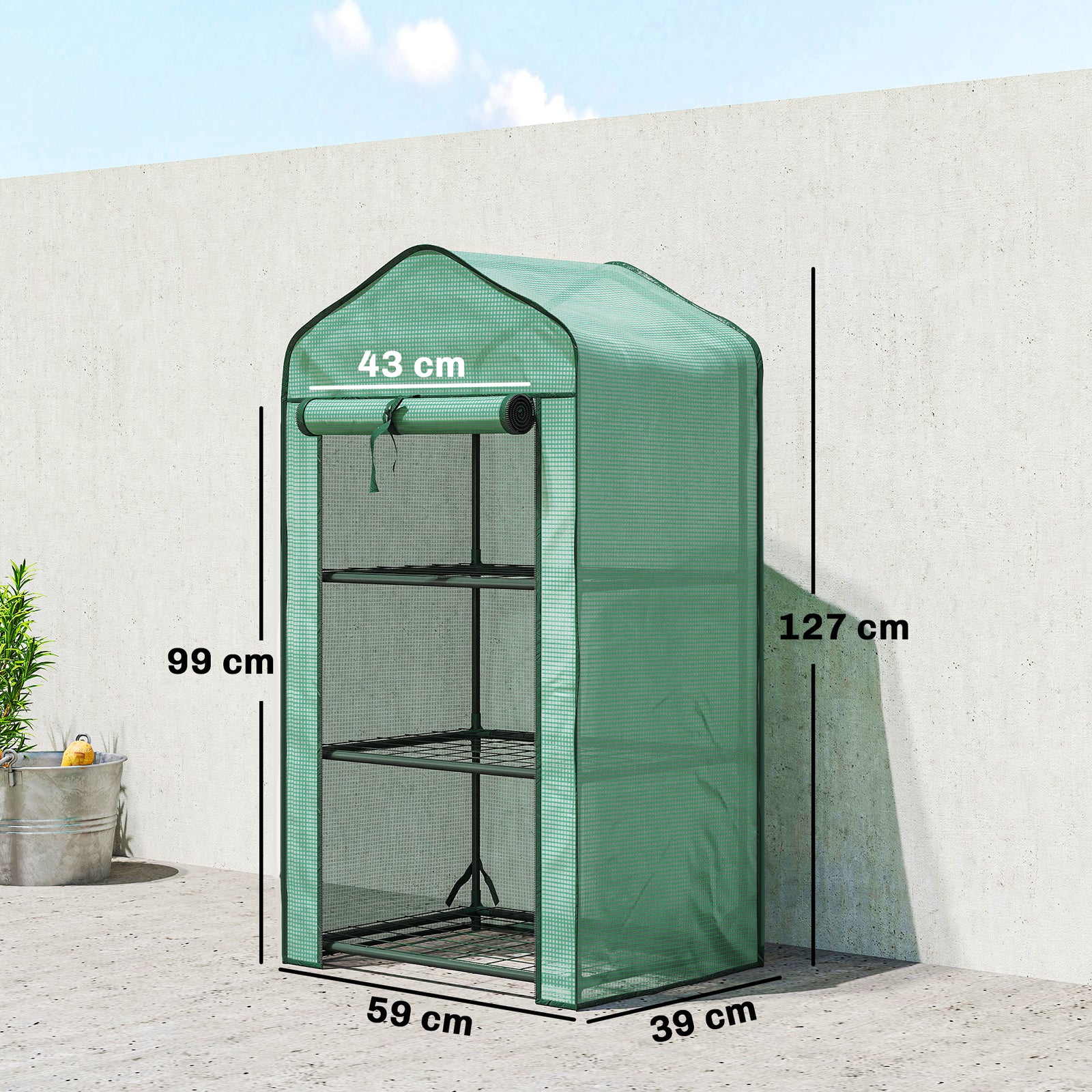Outsunny Portable Mini Greenhouse With Roll-up Door And Wire Shelves, Green
