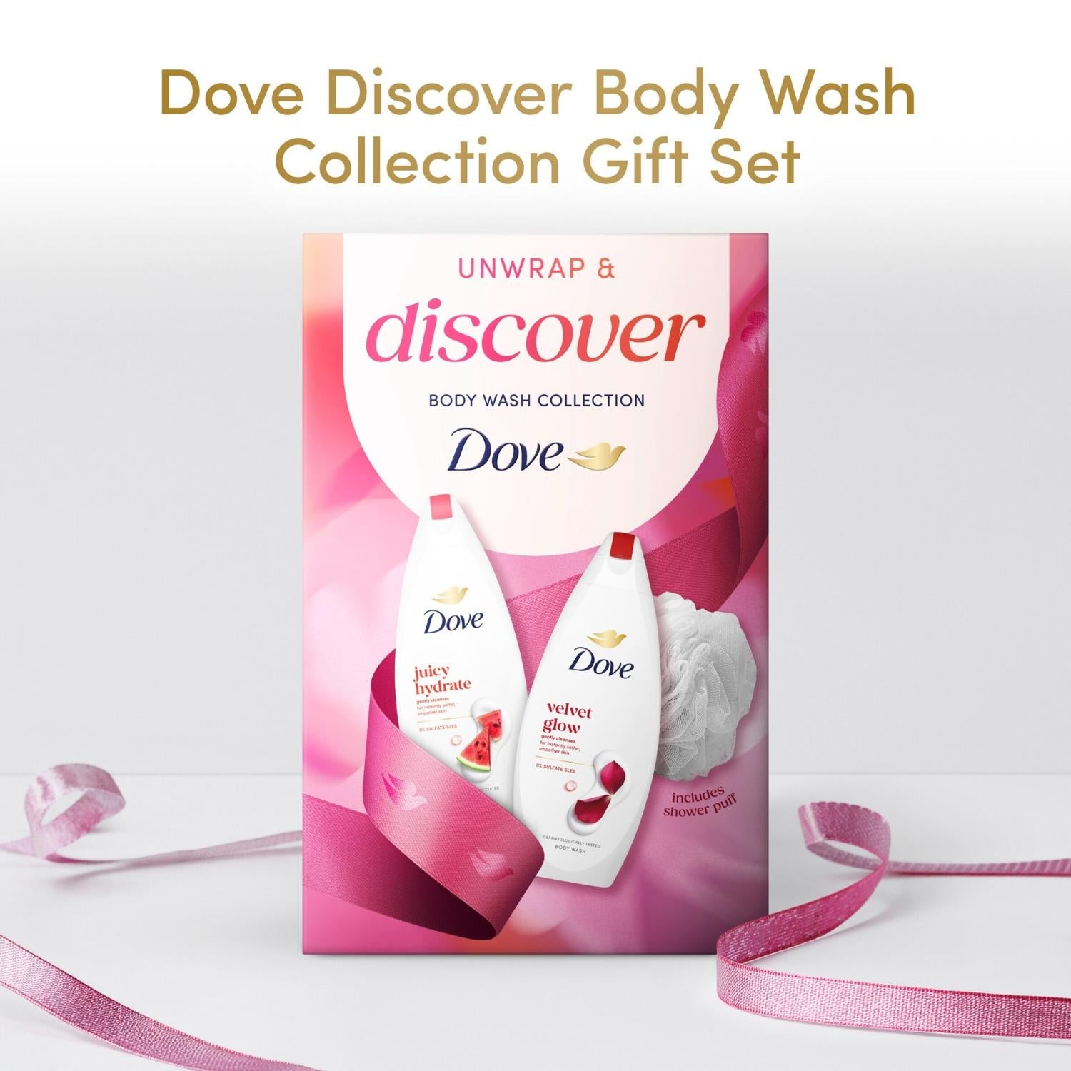 Unwrap And Discover Body Wash Collection For Her With Puff, 2pc | Set of 1