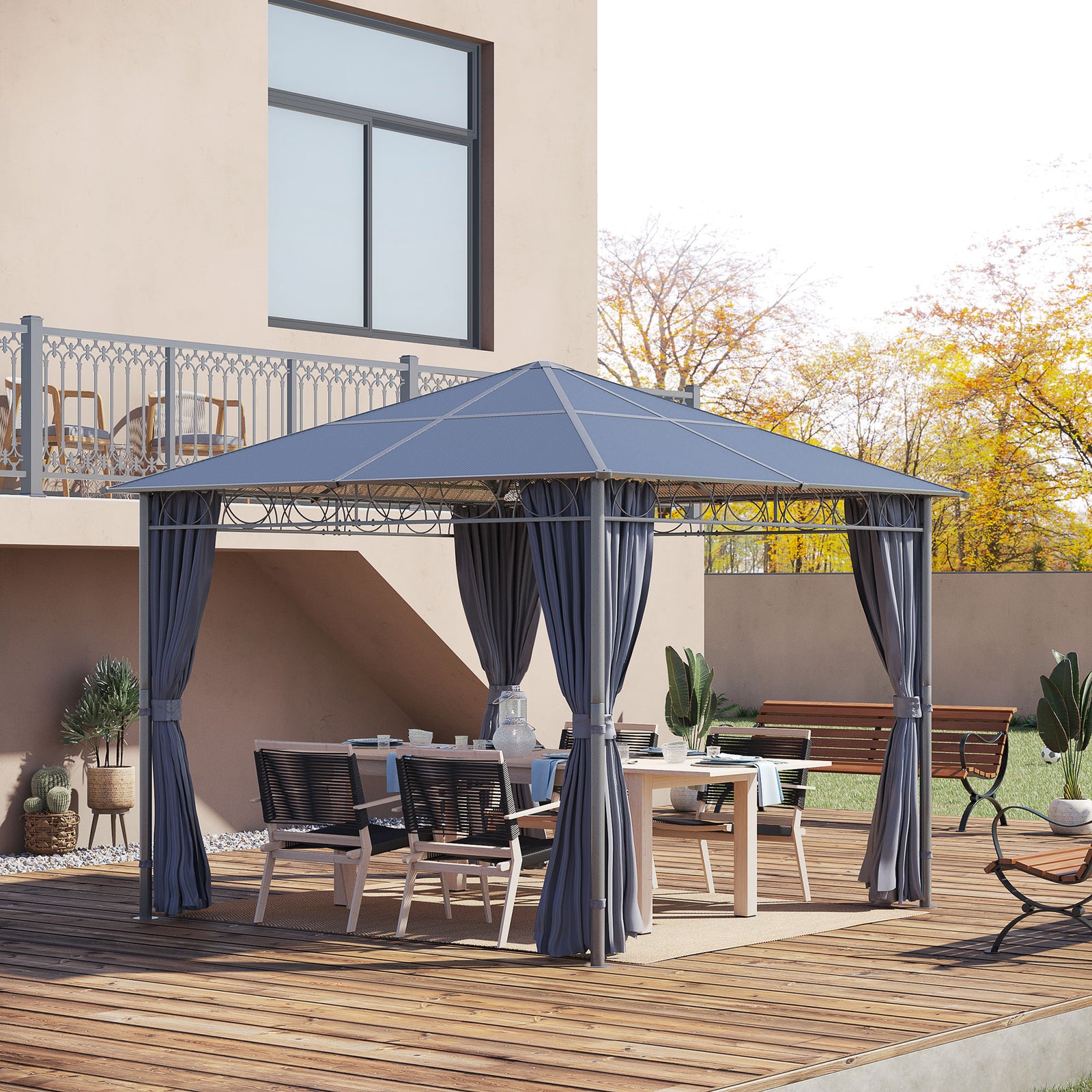 Hardtop Gazebo For Garden Party W/ Polycarbonate Curtains | Small