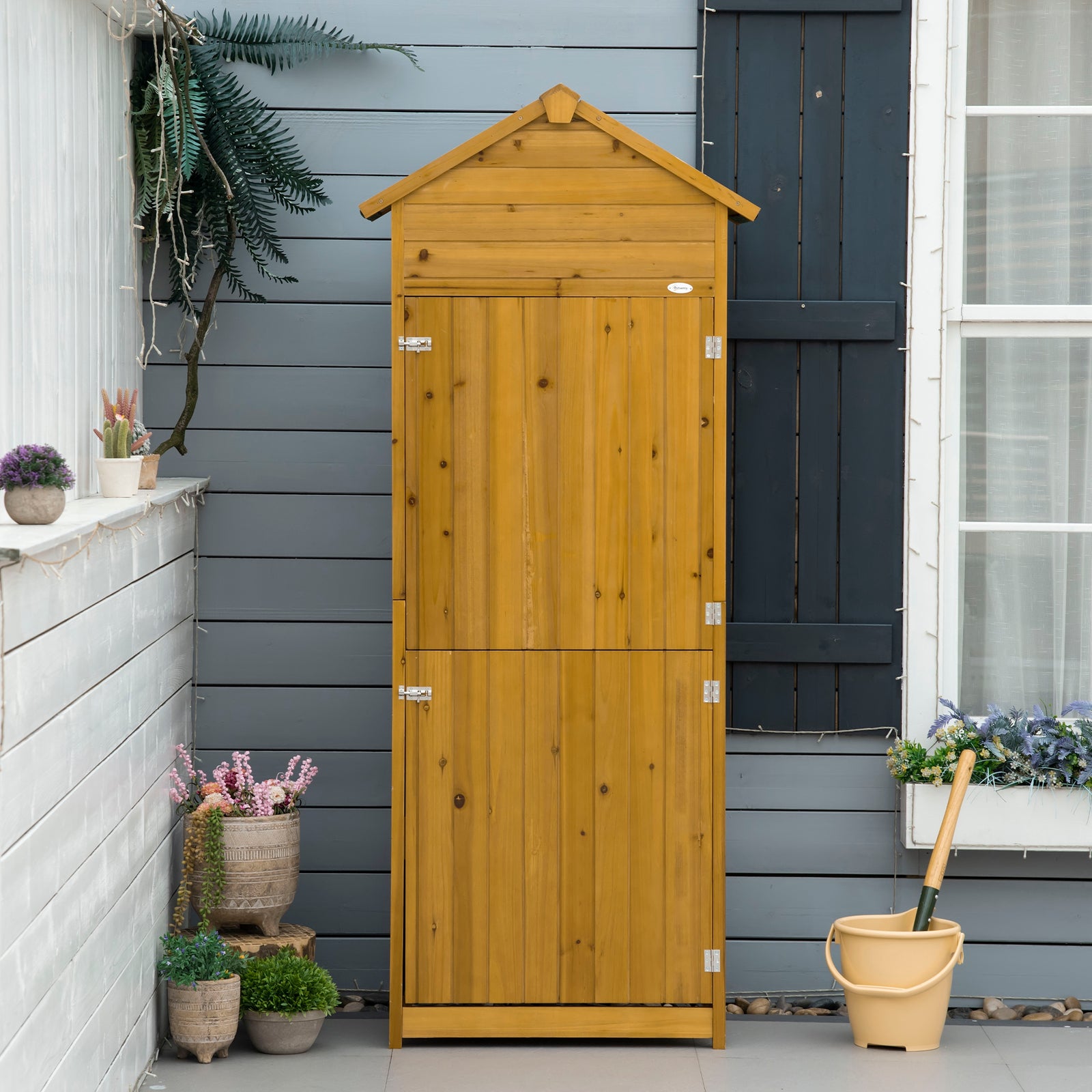 Wood Garden Storage Shed Tool Cabinet With Felt Roof | Natura