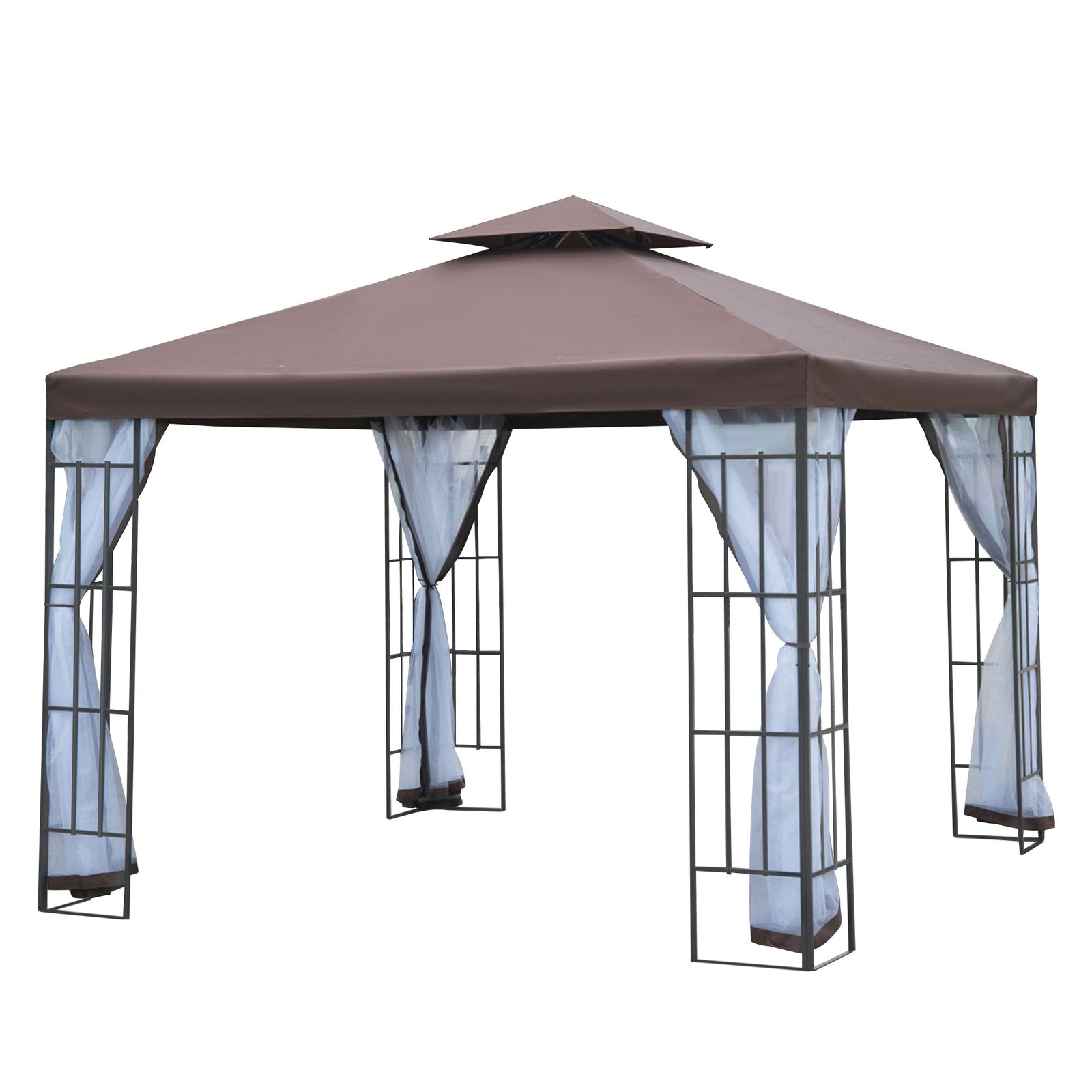 3 X 3(m) Patio Gazebo Canopy Garden Pavilion W/ 2 Tier Roof | Coffee