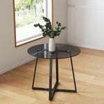 90cm Dia Modern Round Dining Table With Tempered Glass Top