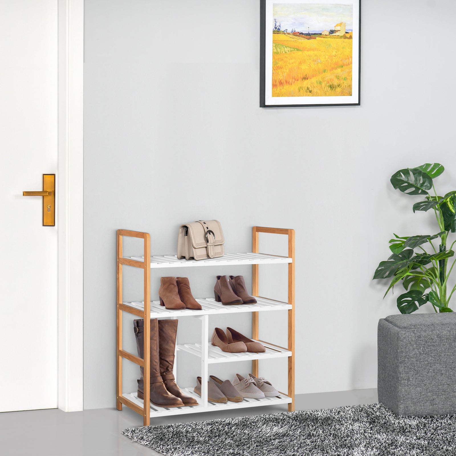 4-tier Shoe Rack Simple Home Storage W/ Wood Frame
