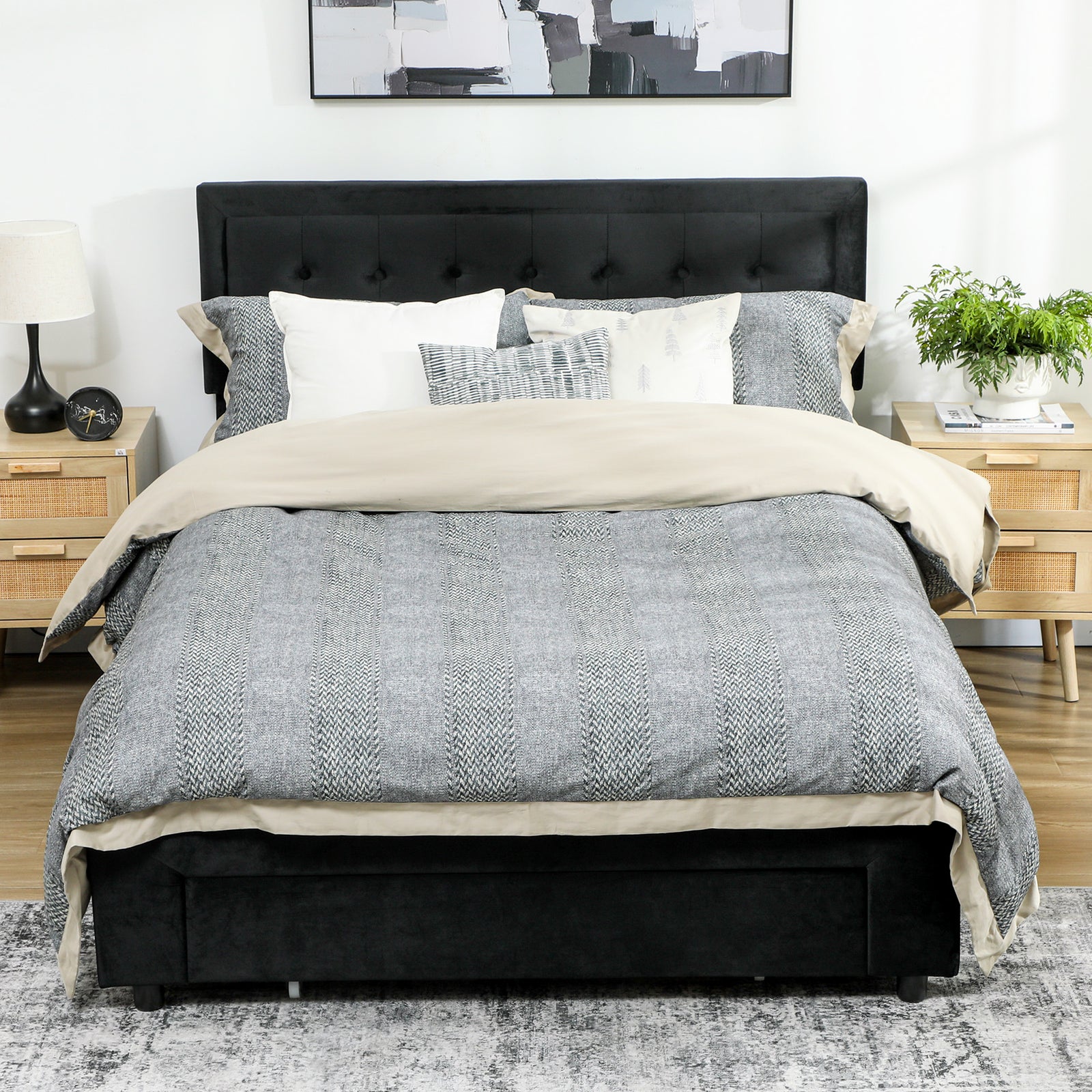 King Size Bed Frame With Storage And Adjustable Headboard | Black