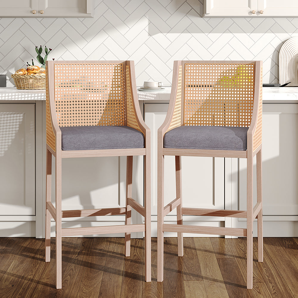 Set Of 2 Modern Upholstered High Bar Stools | Grey