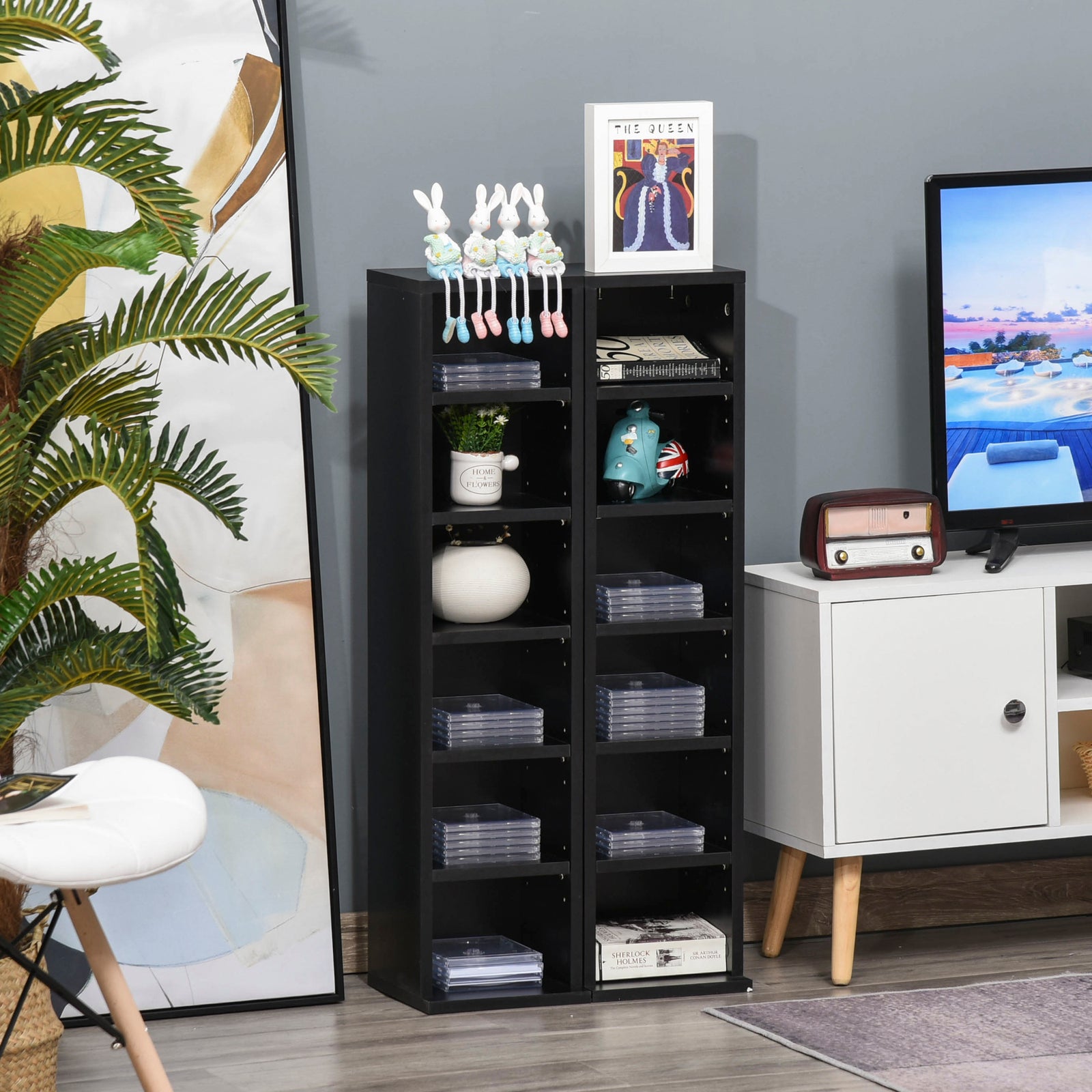 Set Of 2 Cd Storage Units With Adjustable Shelves | One Size | Black
