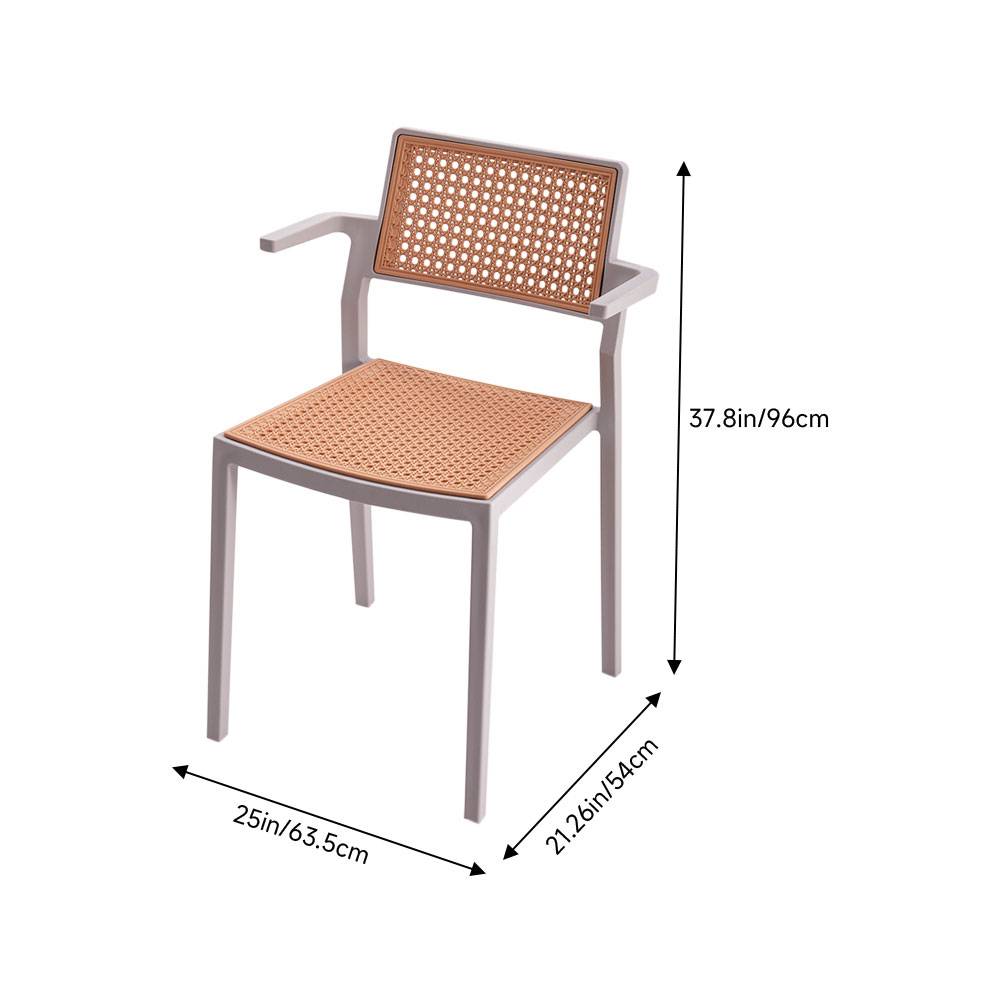 Set Of 4 Pseudo-rattan Pp Dining Chair With Armrest | Grey