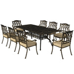 9 Pieces Cast Aluminium Garden Dining Set W/ Parasol Hole
