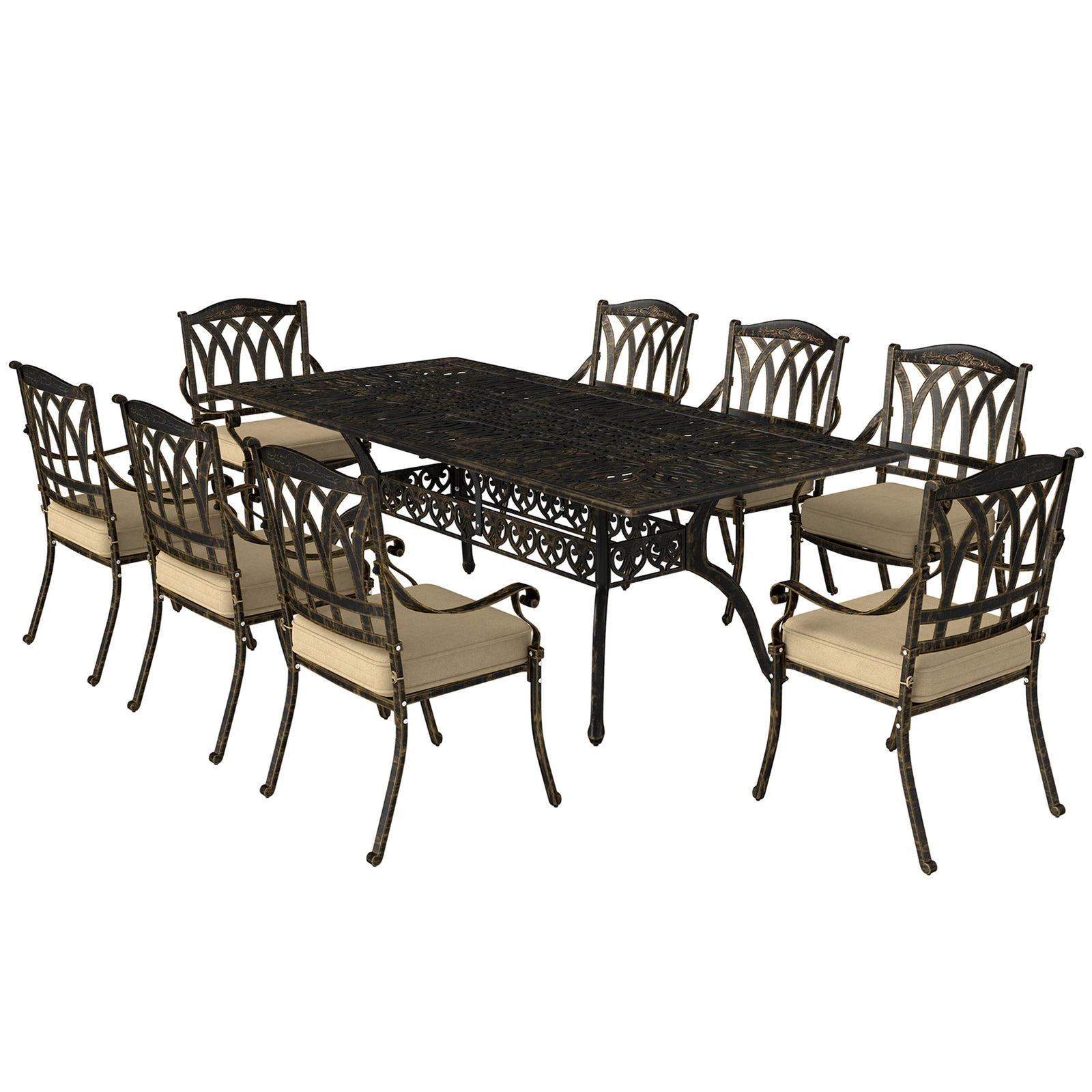 9 Pieces Cast Aluminium Garden Dining Set W/ Parasol Hole
