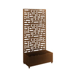 Metal Pre Rust Outdoor Privacy Screen With Plant Pot Geometric Garden Divider