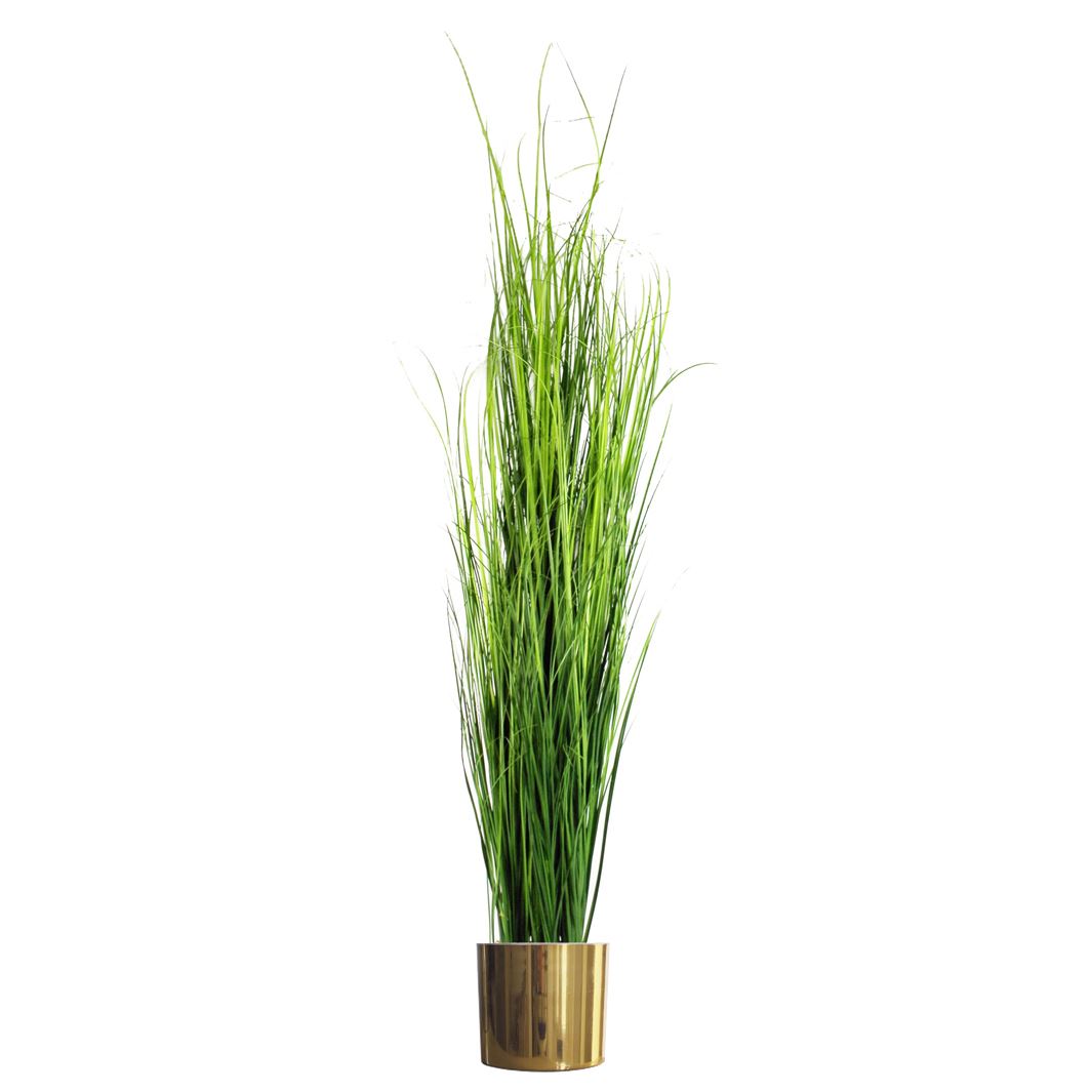 Leaf Artificial 130cm Extra Large Grass Plant With Gold Metal Planter
