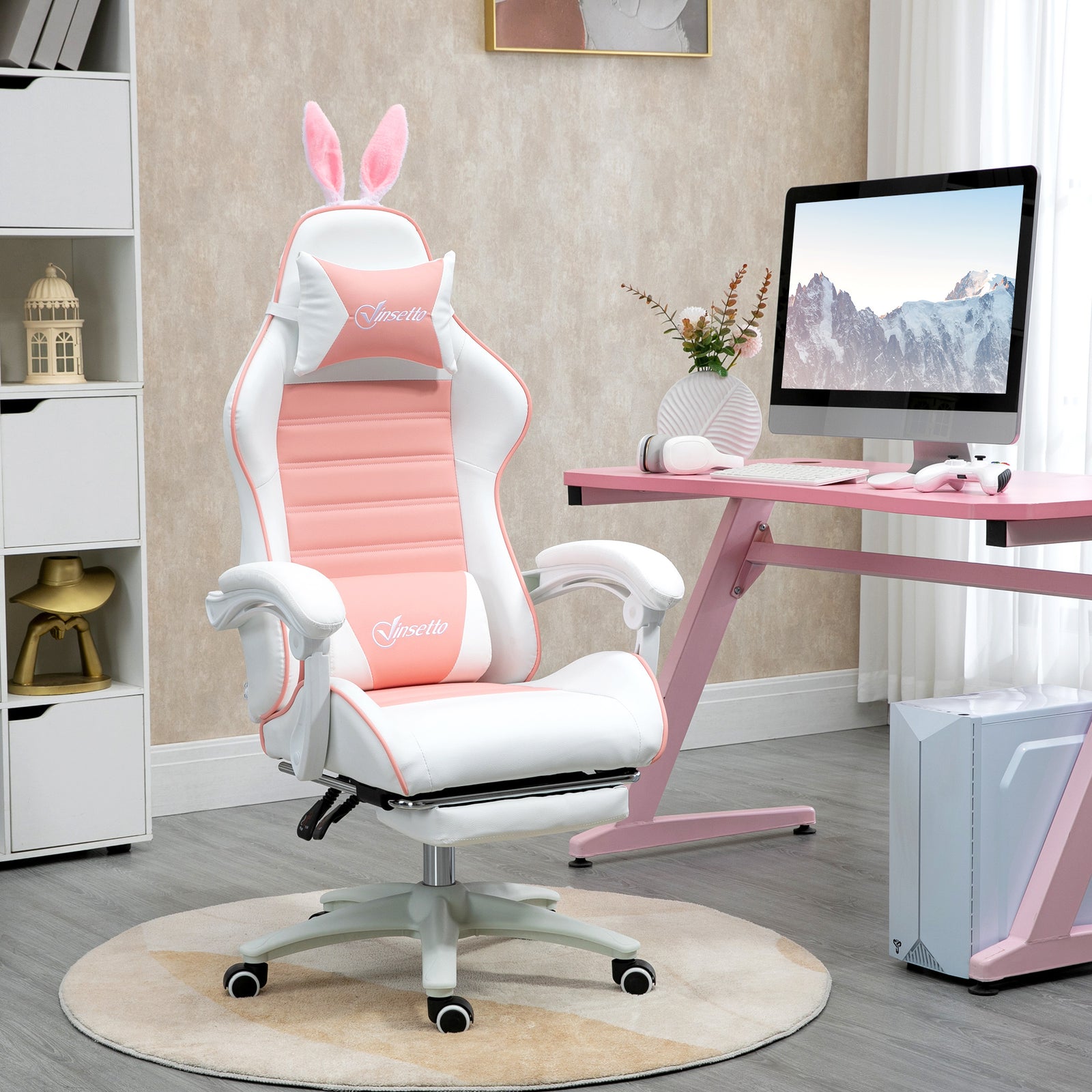 Racing Chair W/ Footrest Rabbit Ears | Pink