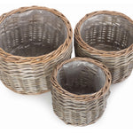 Wicker Round Antique Wash Planter | Set-of-3