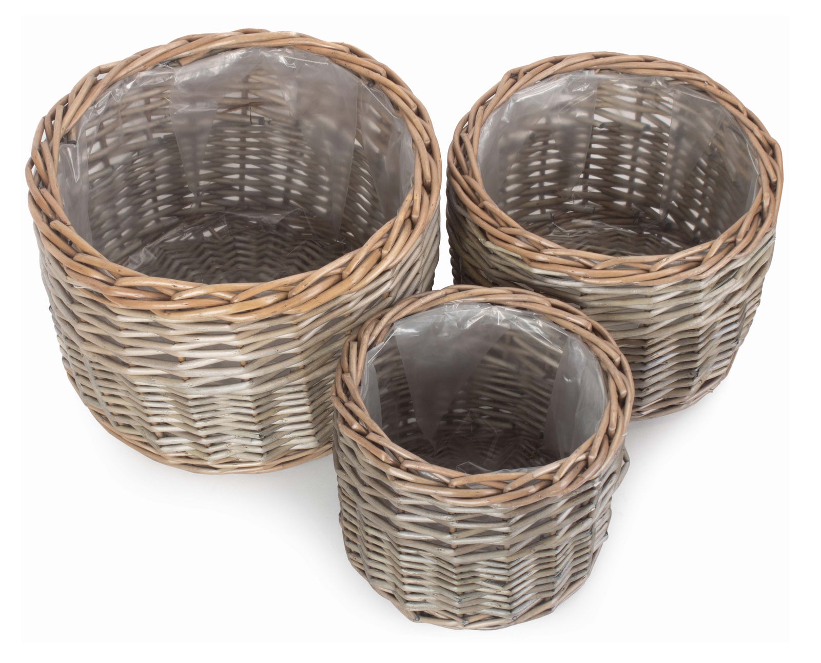 Wicker Round Antique Wash Planter | Set-of-3
