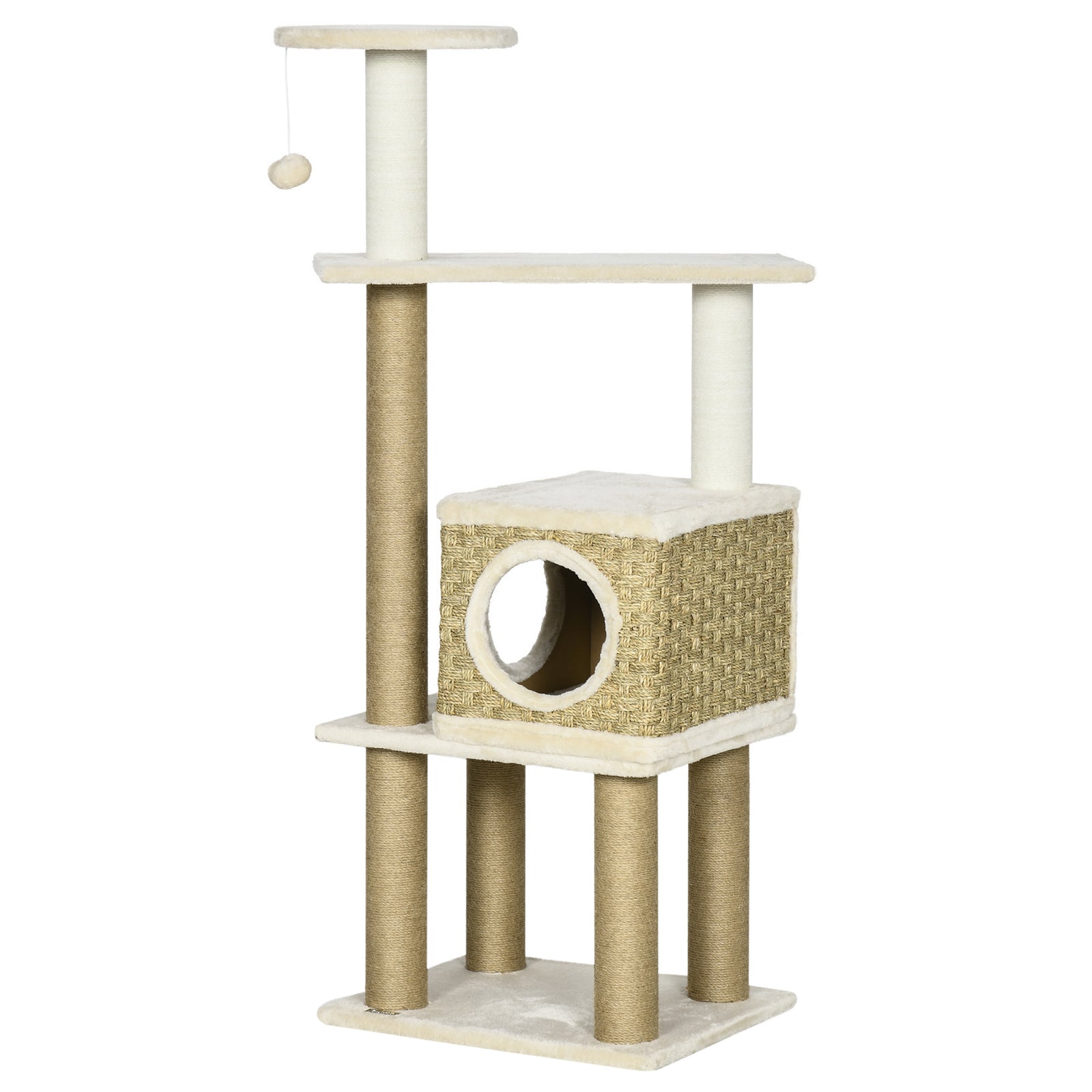 Cat Tree Climbing Tower W/ Scratching Post, Cat House, Hanging Toy Ball