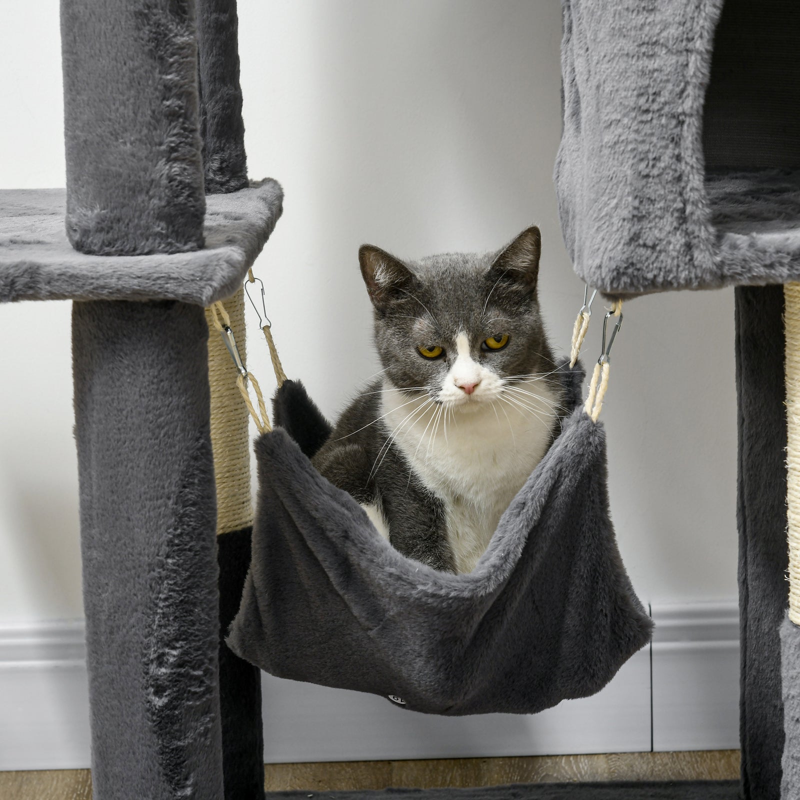 177cm Cat Tree For Indoor Cats, Modern Cat Tower With Hammock - Dark Grey