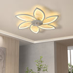 White 6-petal Ceiling Fan Light 3 Blades With 3-color Dimming, 6-speed ​, Remote Control, Timer & App Control
