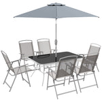 8 Pieces Garden Furniture Set W/ Parasol And Folding Chairs