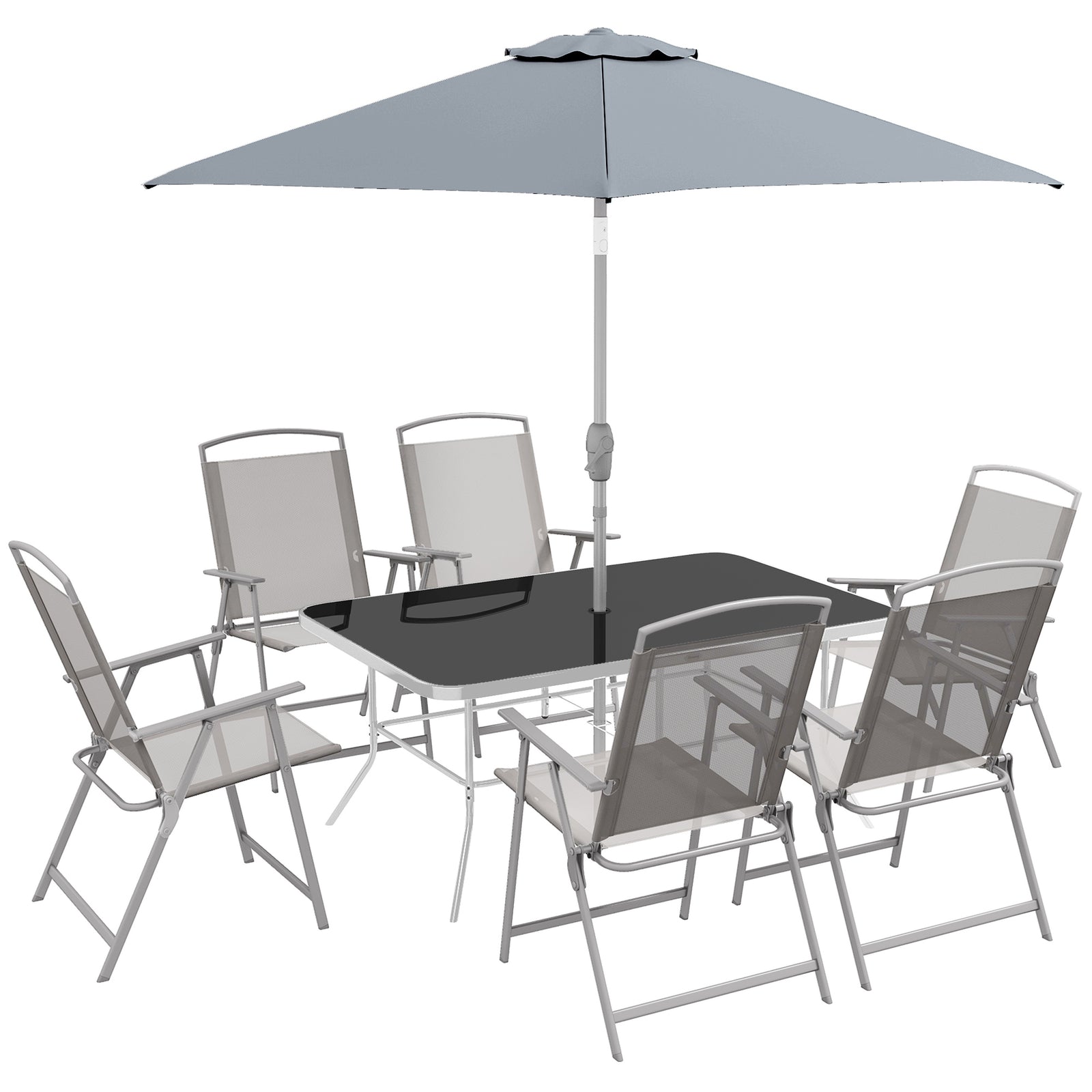 8 Pieces Garden Furniture Set W/ Parasol And Folding Chairs