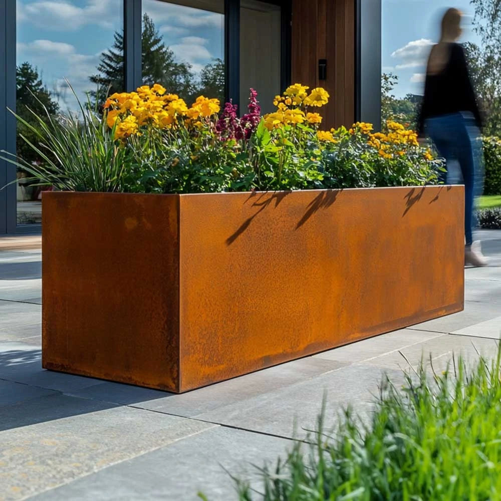 Corten Steel Trough Planter - Pre-rusted | 120cm x 40cm x 40cm | Brown