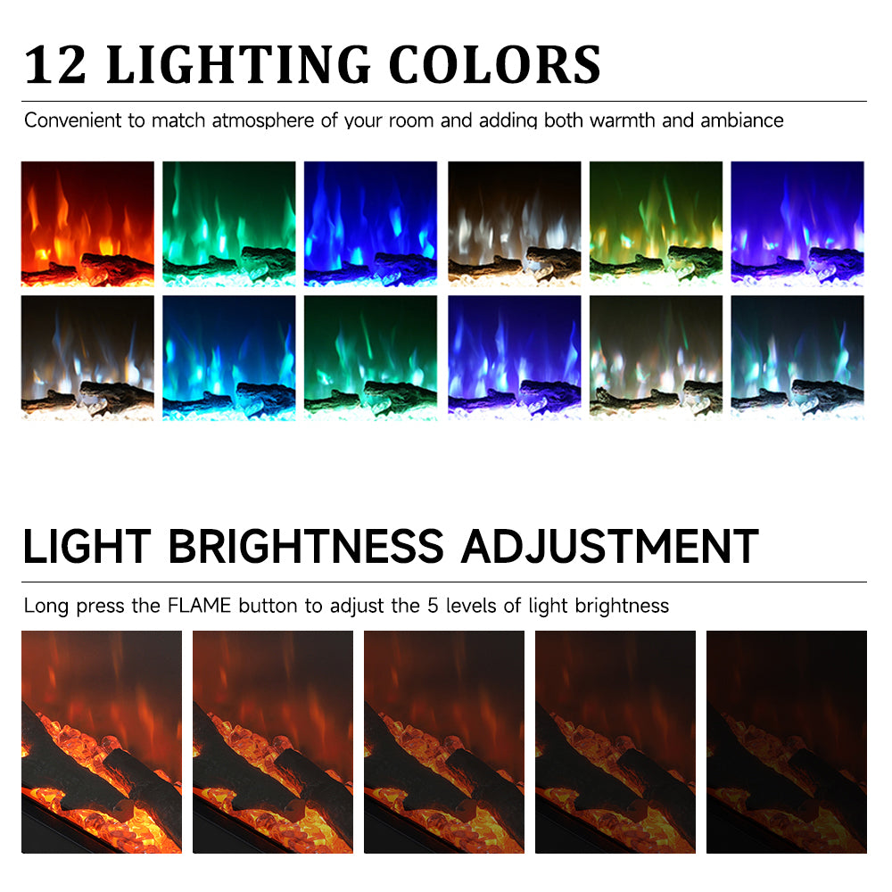 100''recessed & Freestanding Electric Fireplace – 12 Led Flame Colors, 900w/1800w Heat Settings, Touch Screen & Remote With Thermostat & Timer