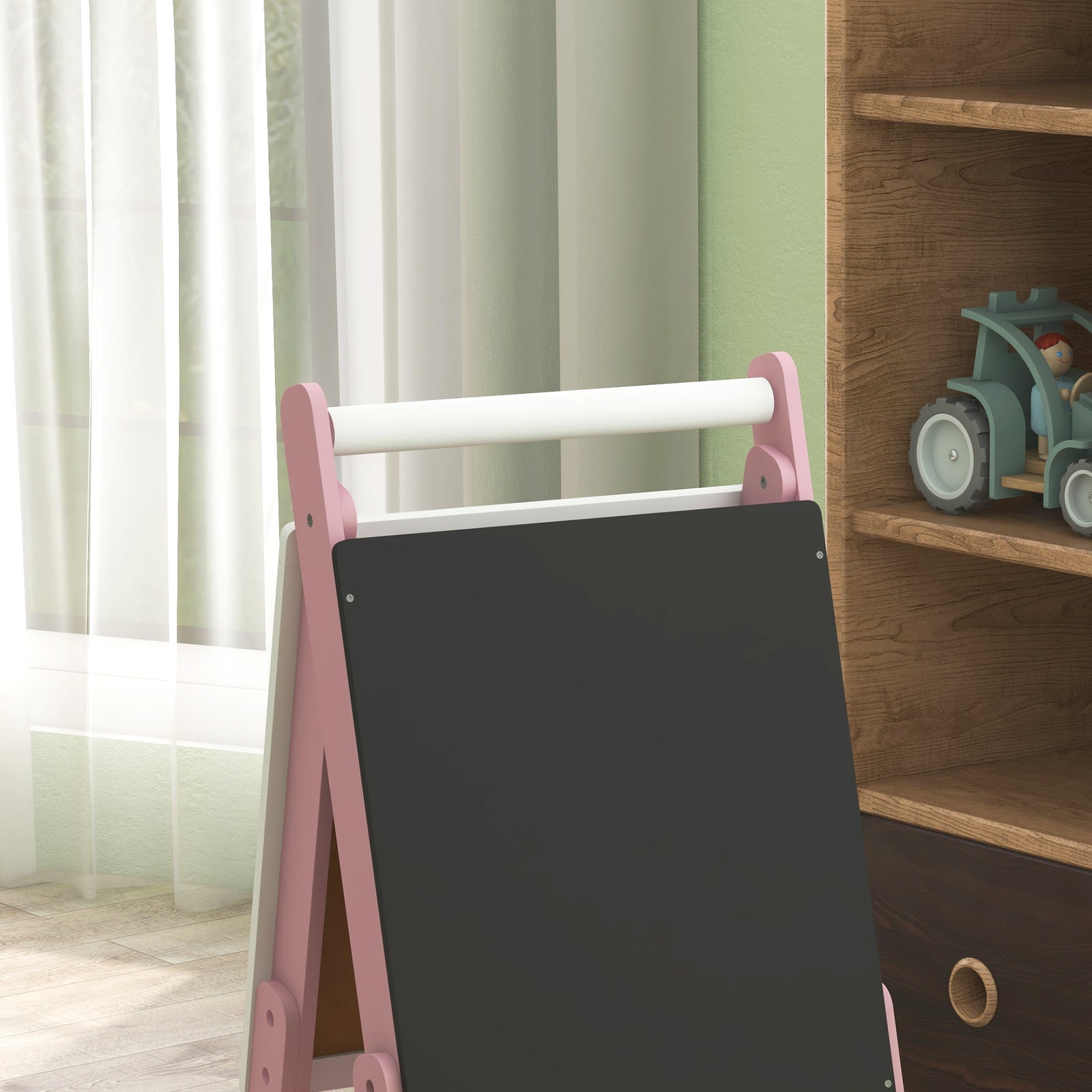 3 In 1 Easel For Kids, With Paper Roll, Adjustable Height | Pink