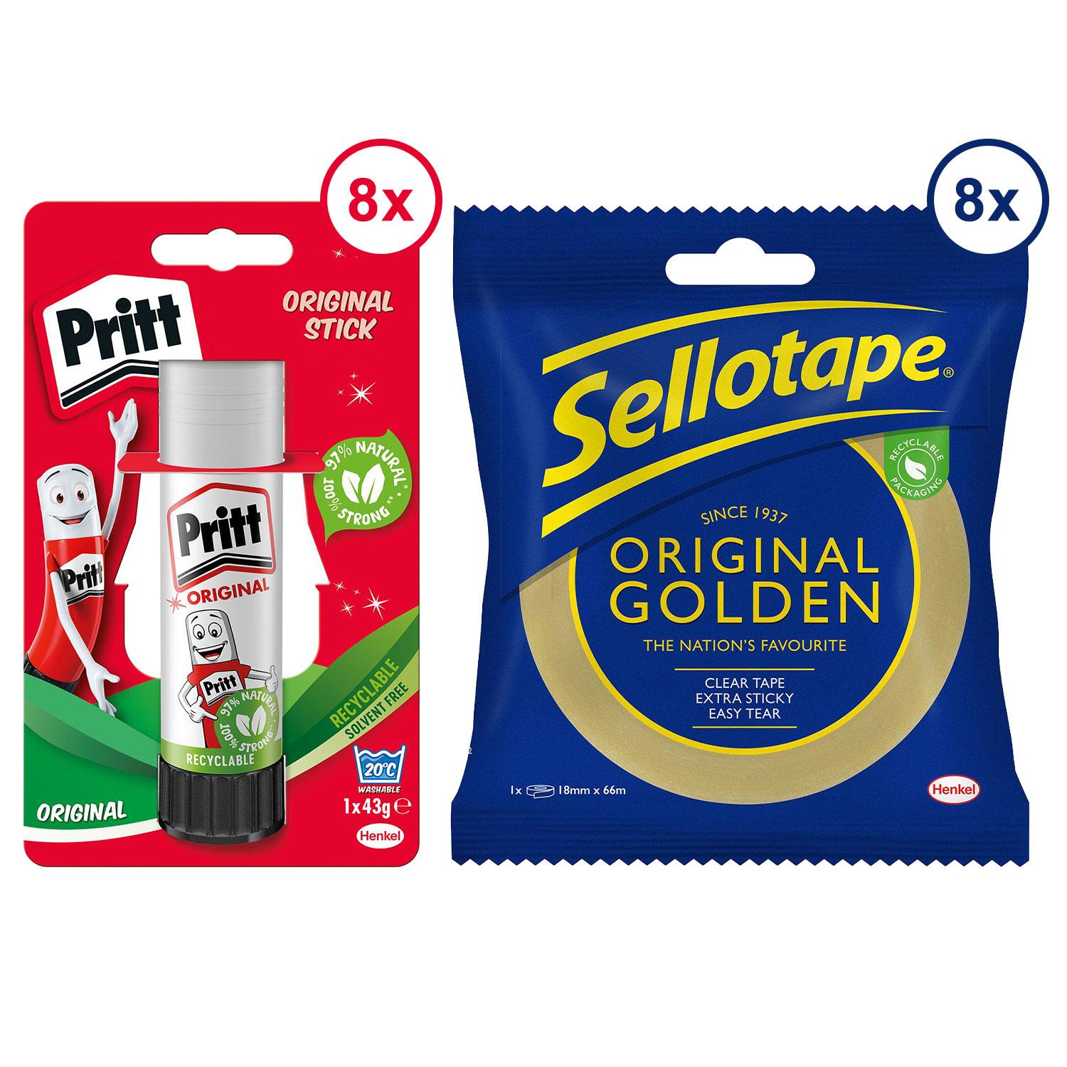 Glue Sticks 43g And Sellotape Golden 24mm X 50m Bundle, (8 Pack)