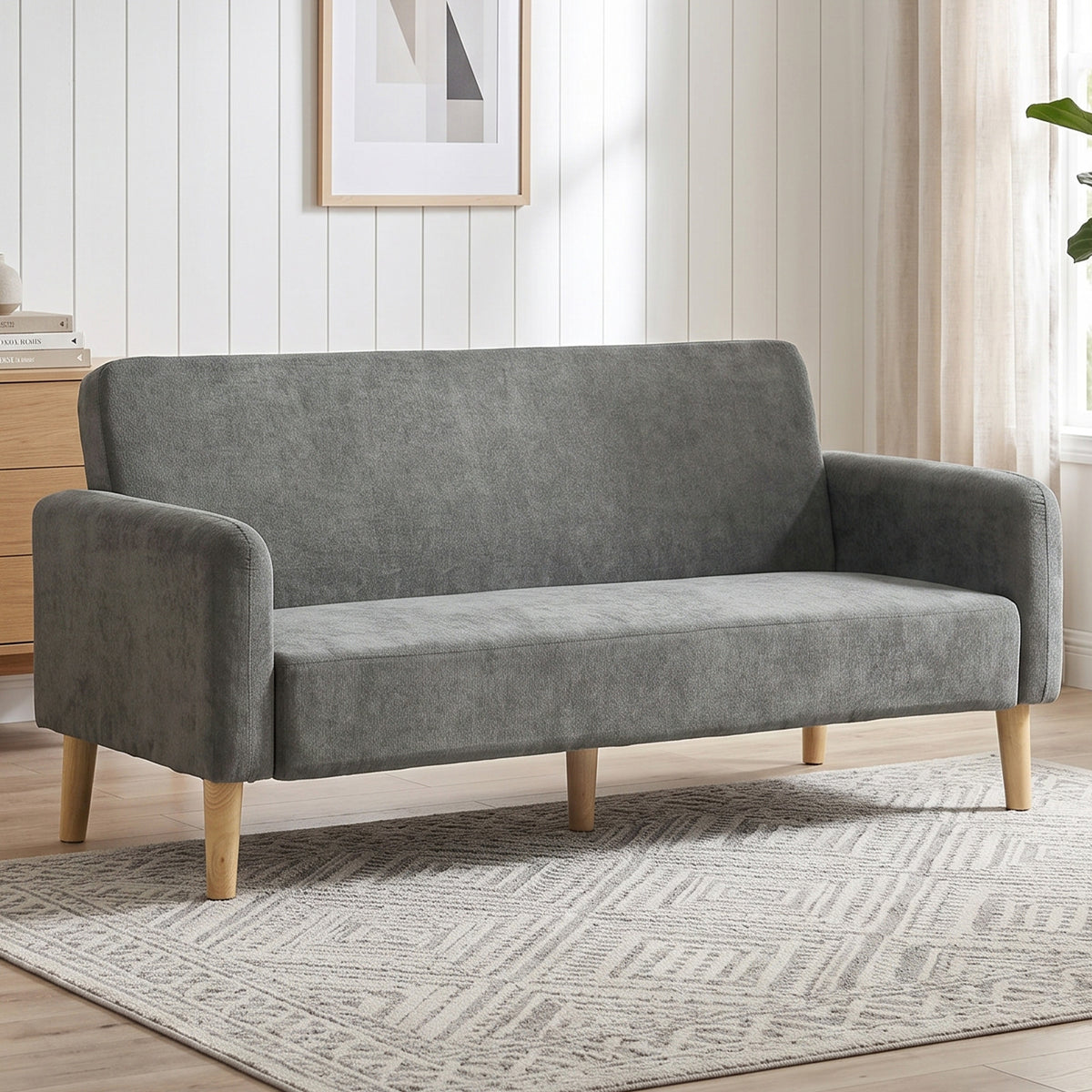2 Seater Sofa, Velvet Small Couch With Plush Backrest | Grey