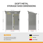 5 X 3ft Metal Garden Storage Shed With Lockable Door | Light Grey