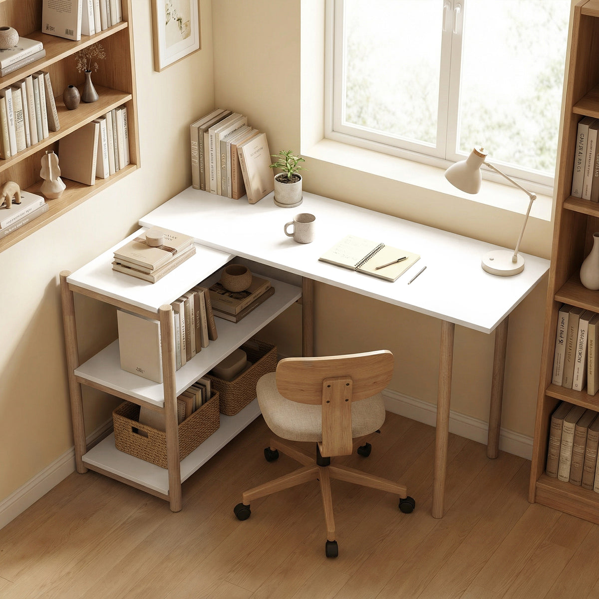 HOMCOM Computer Desk With Storage Shelves 150 Cm White/oak