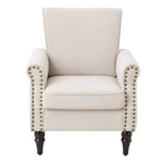 Beige Velvet Linen Wingback Armchair – Accent Chair With Nailhead Trim