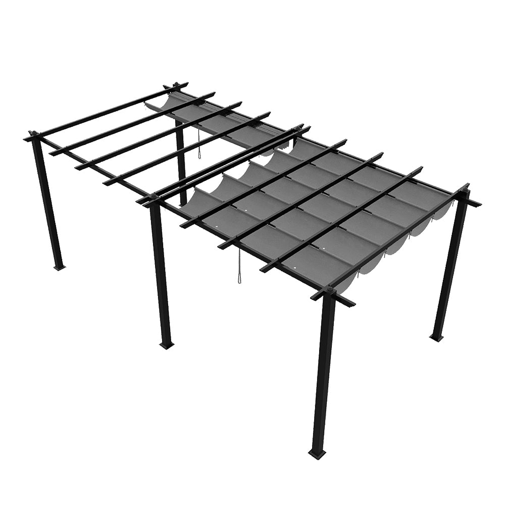3m X 6m Aluminium Pergola With Retractable Roof,pu-coated Water-resistant Canopy,black Frame Patio Shelter For Garden, Backyard | Grey