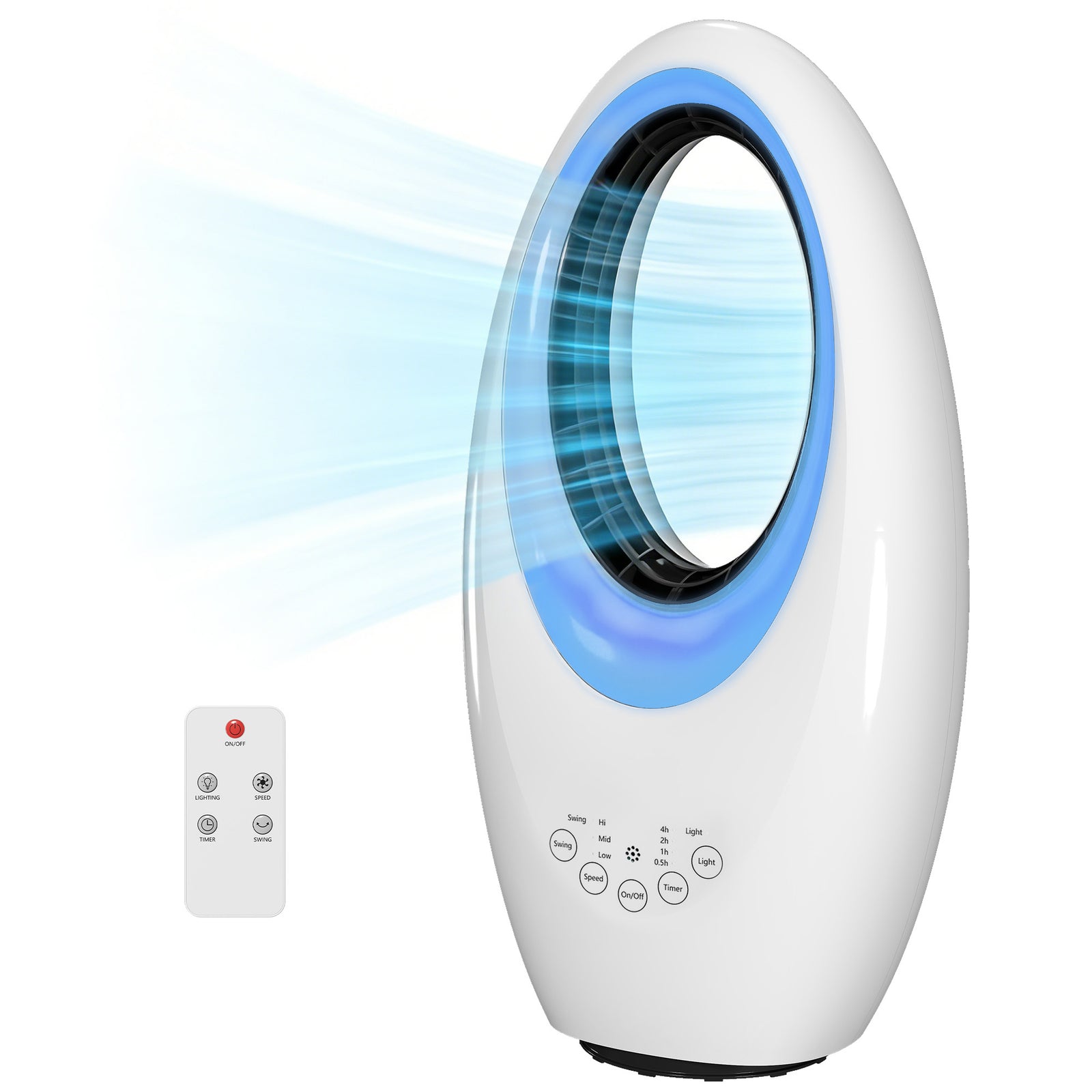 HOMCOM Bladeless Tower Fan For Bedroom, 36db Standing Cooling Fan, White