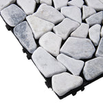 6pcs Interlocking Natural Stone Deck Tiles, 30x30cm Square Outdoor Patio Flooring, Durable Garden Pathway & Poolside Tiles | Light Grey