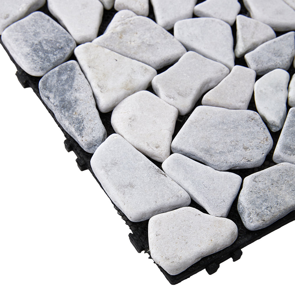 6pcs Interlocking Natural Stone Deck Tiles, 30x30cm Square Outdoor Patio Flooring, Durable Garden Pathway & Poolside Tiles | Light Grey