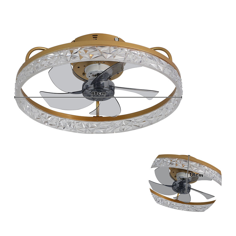 Modern Gold/black Crystal Ceiling Fan Light 48cm 30w Led With 3-color Dimming, 6-speed, 2.4g App Control, Reversible Rotation & Sleep Timer | Gold