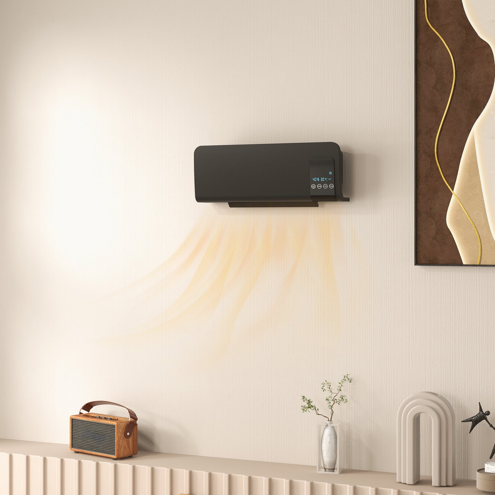 2000w Wall Mounted Ceramic Heater With Remote Control | One Size | Black