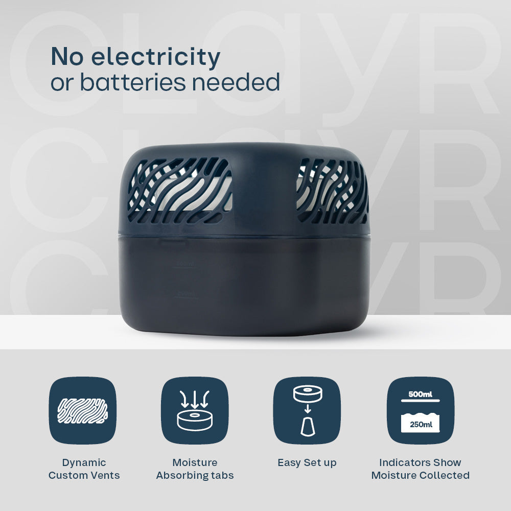 Airsip 500ml Refillable Dehumidifier With Calcium Chloride Tab - Navy