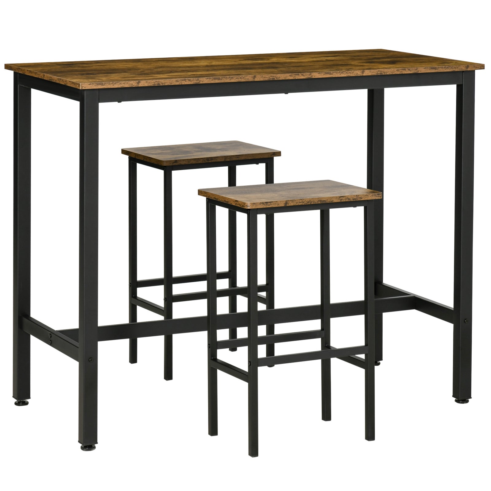 Industrial Bar Table Set, 3pc With 2 Stools