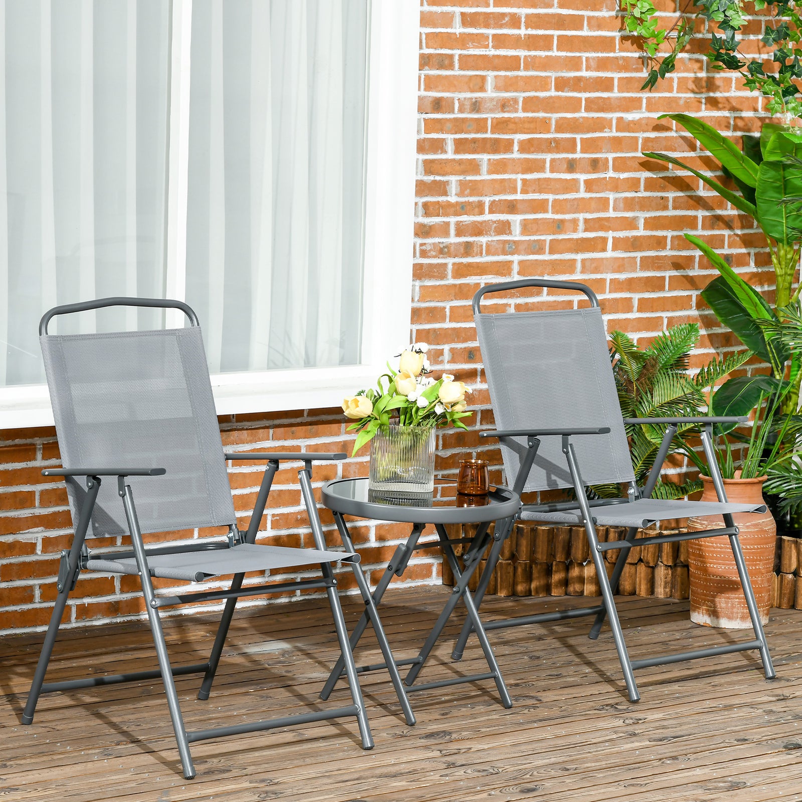 Patio Bistro Set Folding Chairs & Coffee Table For Balcony | Light Slate Gray